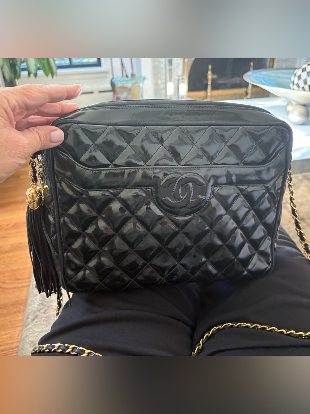 CHANEL Black Patent Leather Camera Bag